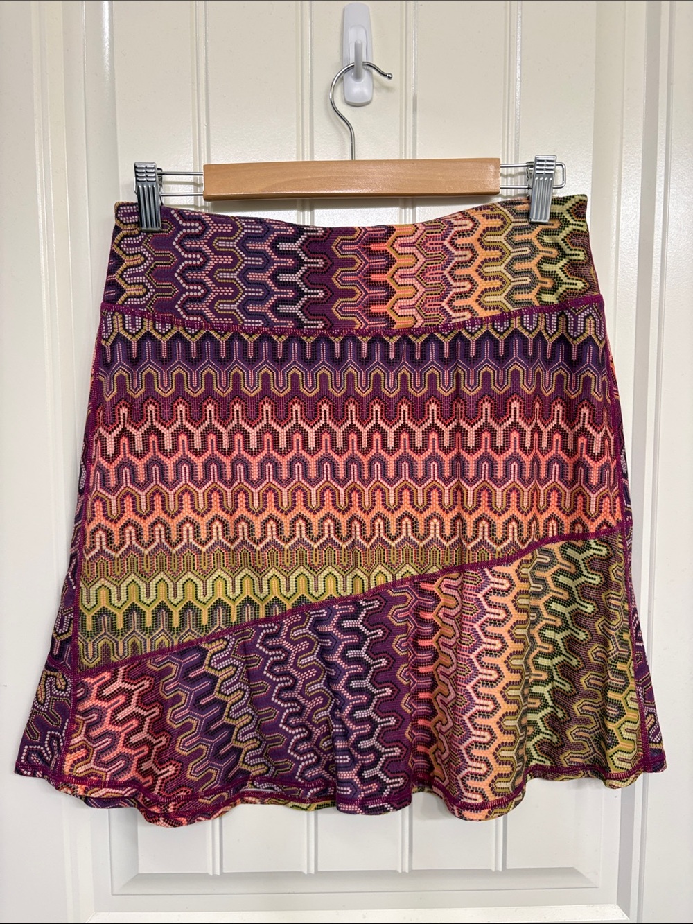 Prana Multicolor Chevron-Style A-Line Skirt in Purple, Pink, Orange & Green